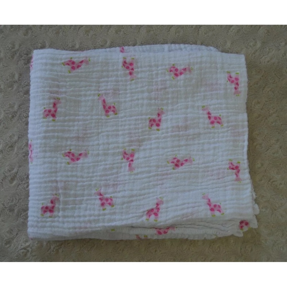 First Impressions Giraffe Baby Blanket Pink White Green Swaddle Muslin Lovey